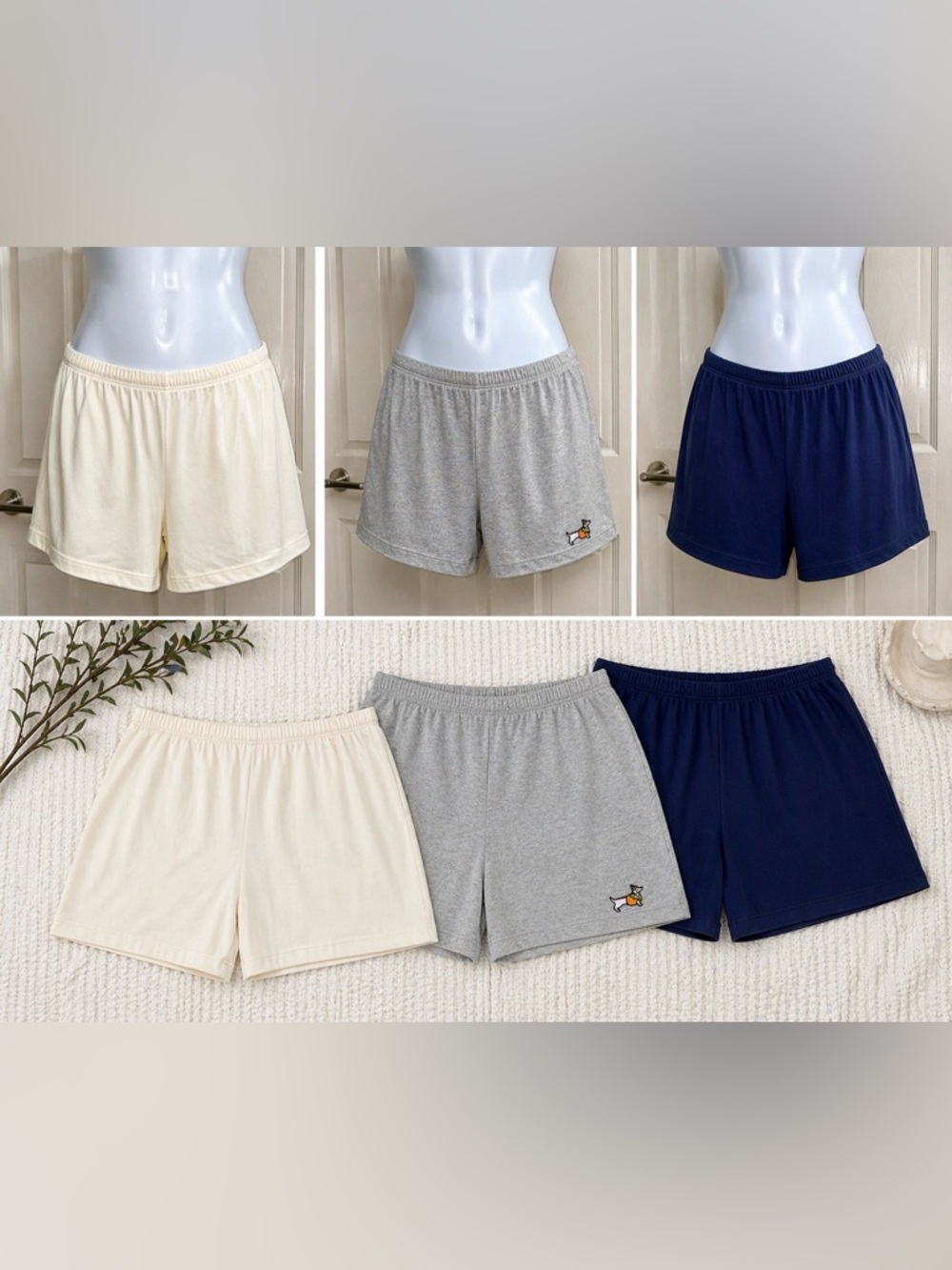 PINK Victoria’s Secret Boxer Shorts Bundle XS 3 Pairs Blue Gray Ivory NWT Lounge